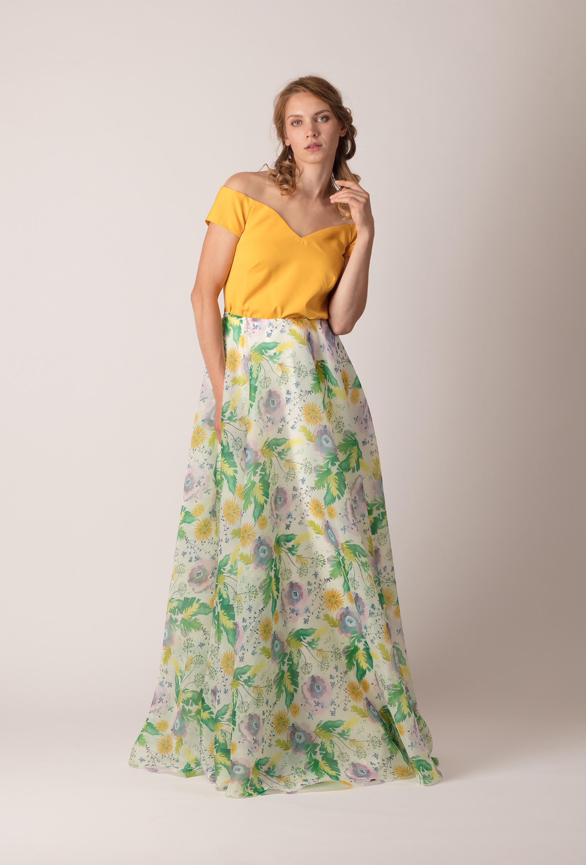 Rochie de seară lungă, cu fustă detașabilă din mătase organza