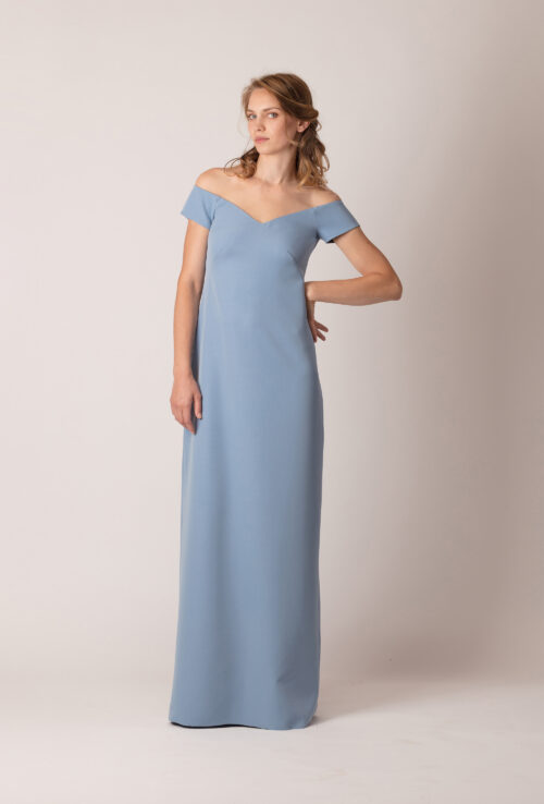 Rochie de seară lungă, dreaptă, fără mâneci de culoare albastră