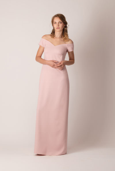 Rochie de seară lungă, dreaptă, fără mâneci de culoare roz
